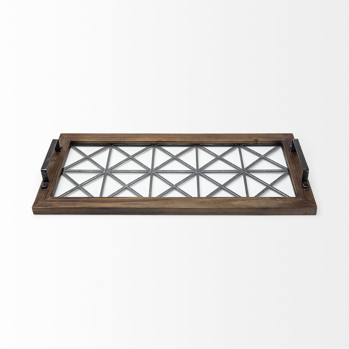 Ellingson 28L x 13W Black Rectangular Metal Glass Wood Bottom Tray, Decorative Tray by Mercana, 28" length x 12.99" width x 2.76" height View 3