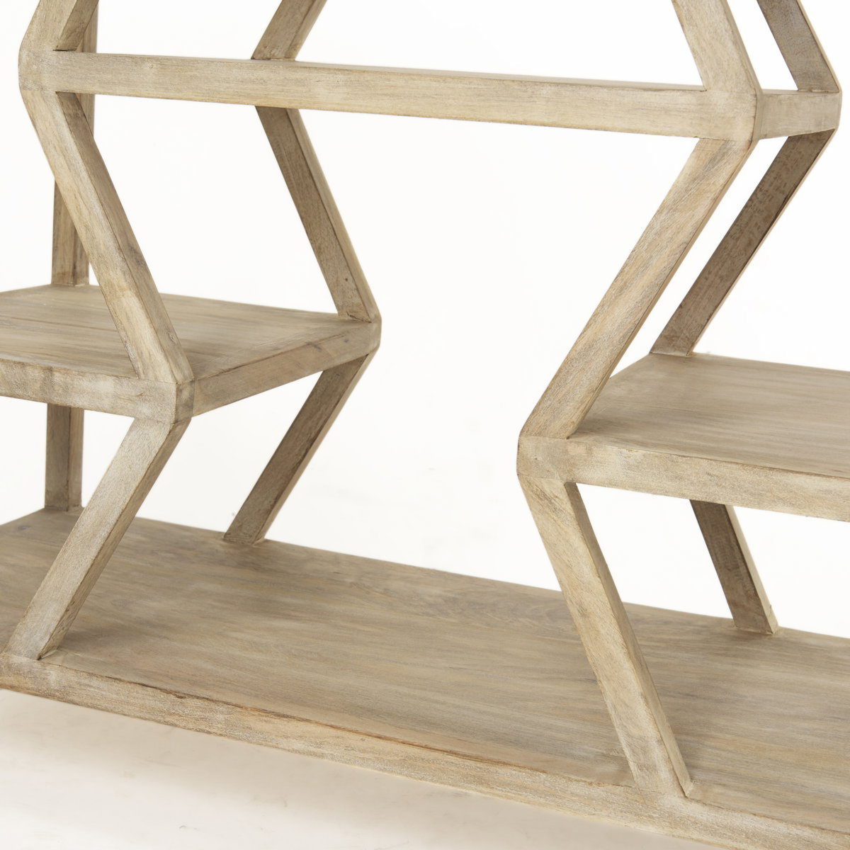 Dayton II 66L x 16W Natural Wooden Multi-Level Shelf Console Table, by Mercana, 66" length x 16" width x 32" height View 8