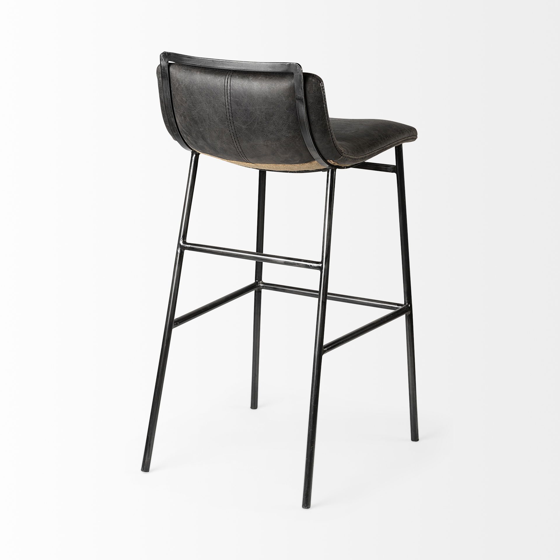 Kavalan 37.5' Total Height Ebony Leather Seat Black Metal Frame Bar Stool large image 