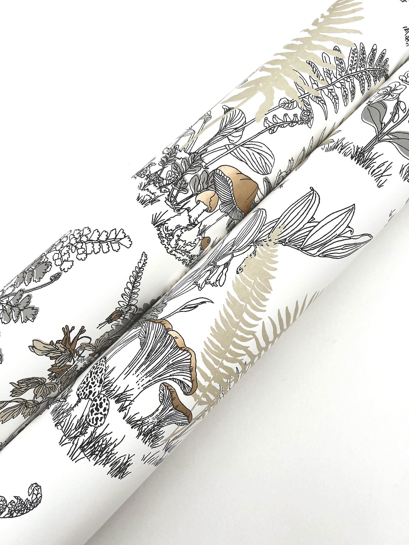 Mushroom Garden Toile Neutral & Gold Wallpaper large image 