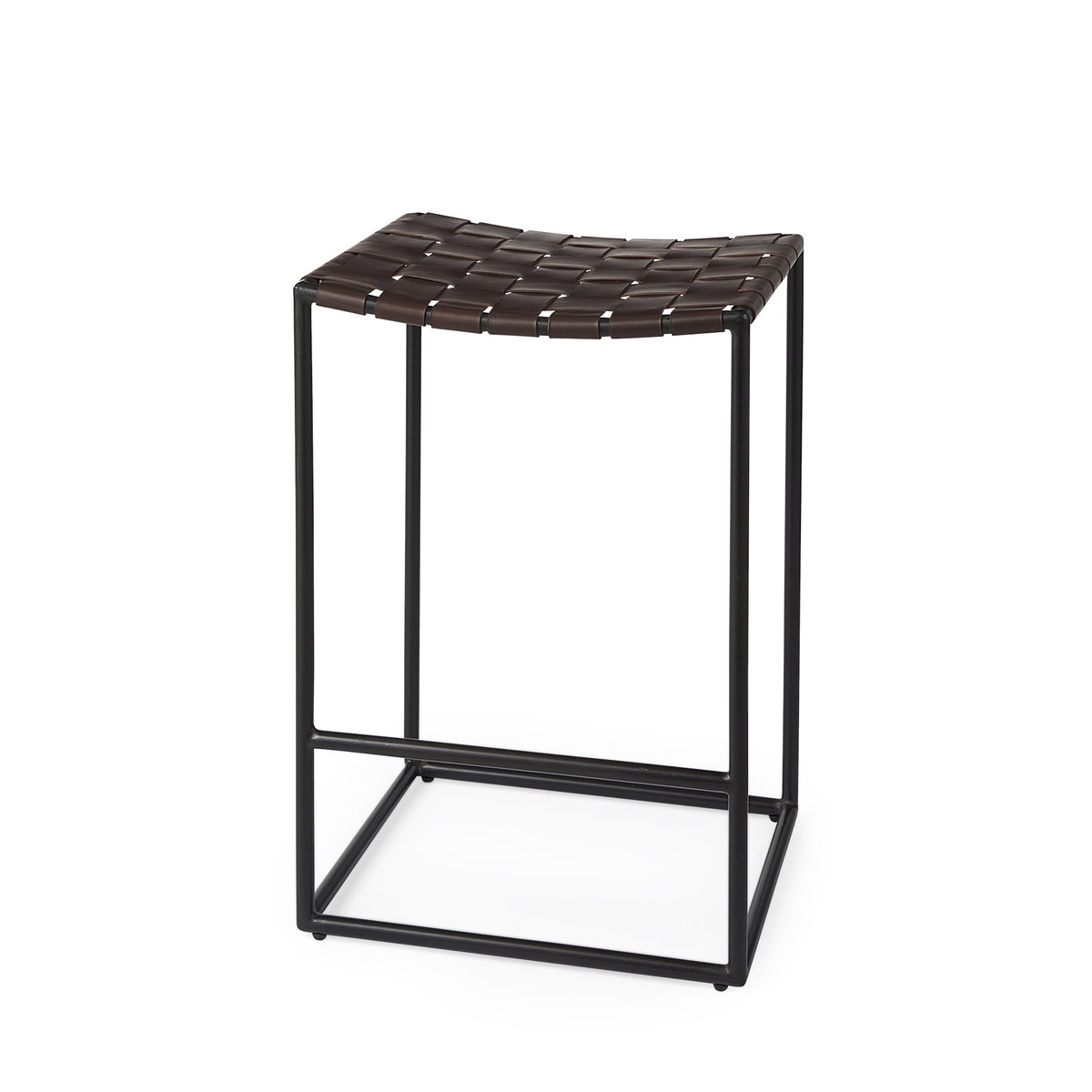 Clarissa Backless 26.25in Seat Counter Stool | Brown Leather with Metal, Counter & Bar Stool by Mercana, 18" length x 16" width x 26" height View 1