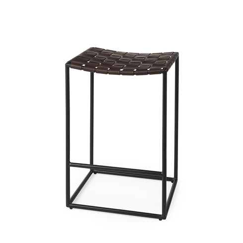Clarissa Backless 26.25in Seat Counter Stool | Brown Leather with Metal