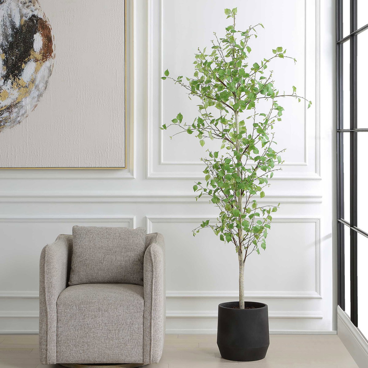 Boreal Potted Birch Tree, by Uttermost, 2'4.5" width x 7'2.25" height x 2'4.5" depth View 2