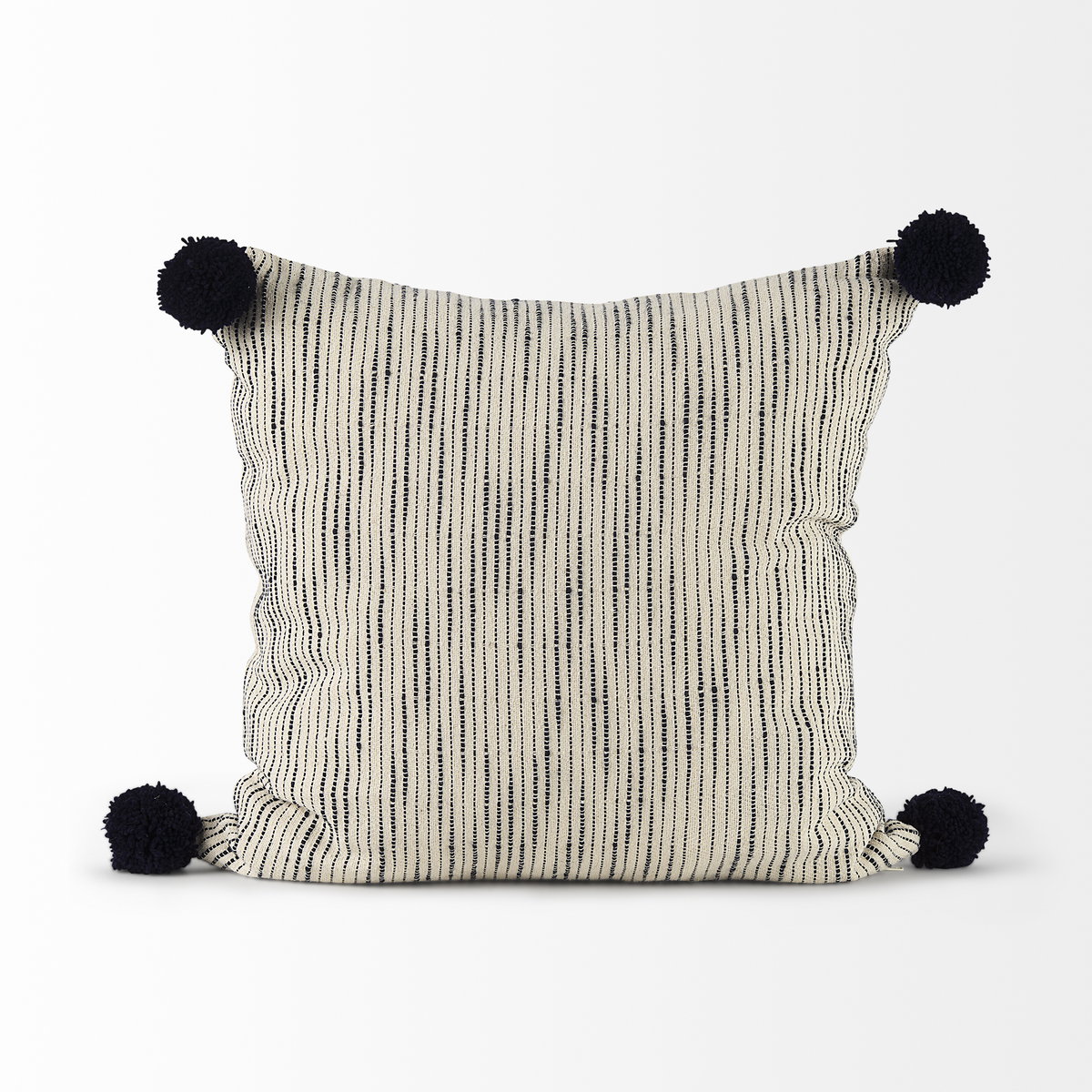 Krystal 18 x 18 Cream/Black Pom Pom Pillow Cover, Decorative Pillow by Mercana, 18" length x 18" width x 0.2" height View 2