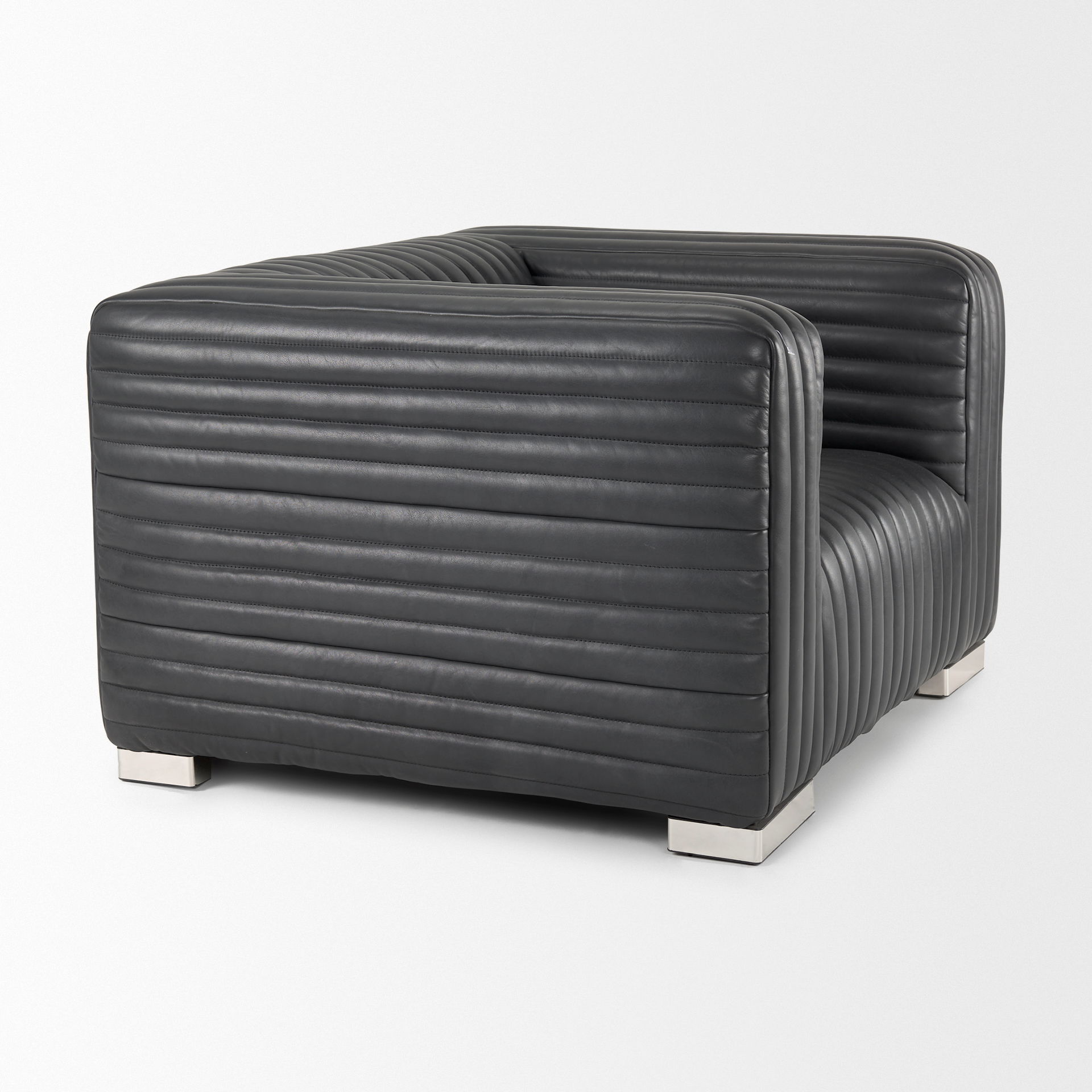 Ricciardo Black Leather Upholstered Arm Chair, Accent Chair by Mercana, 45.28" length x 38.19" width x 26.38" height View 7