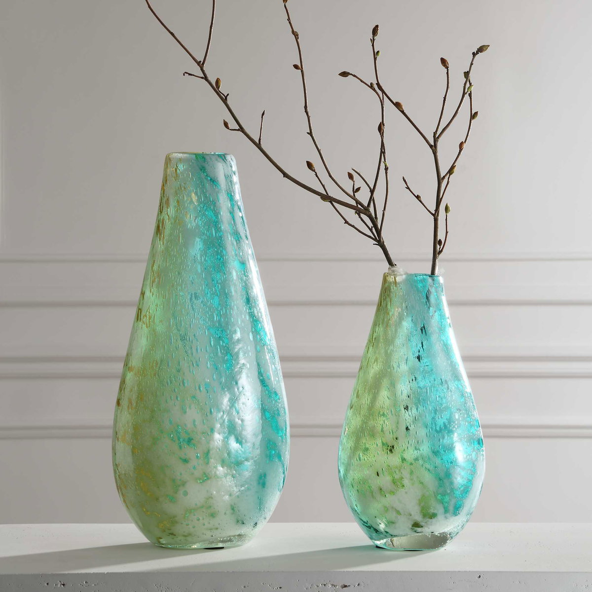 High Tide Glass Vases Set/2, Decorative by Uttermost, 6.5" width x 13.75" height x 4" depth View 3