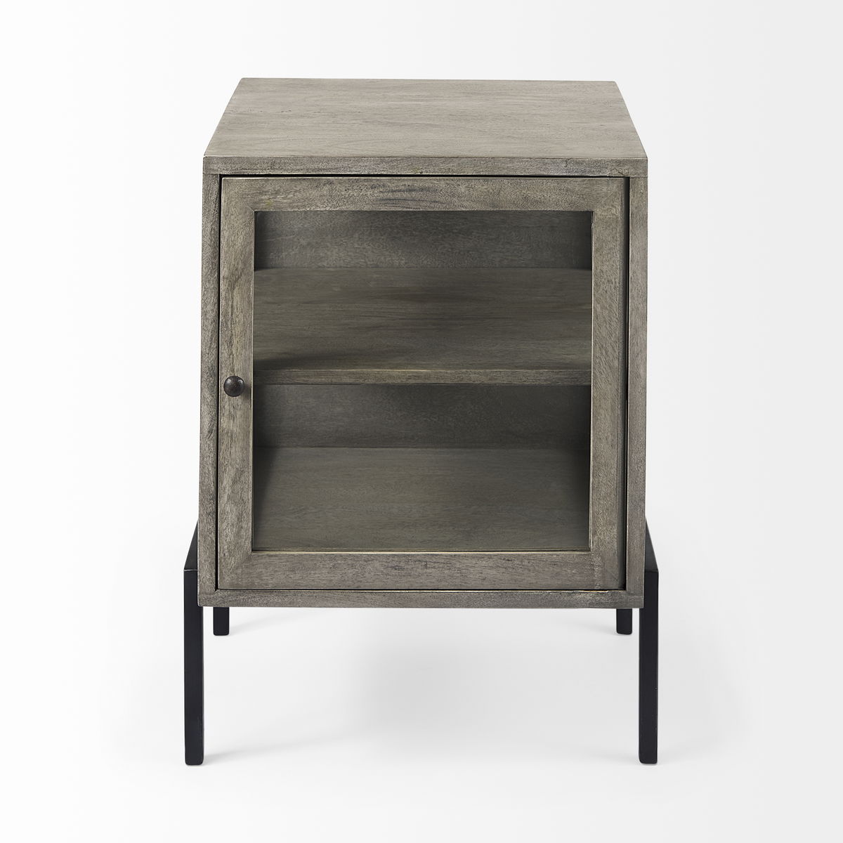 Arelius 20L x 18W x 26H Gray Wood with Black Metal Frame End/Side Table, Side & End Table by Mercana, 20" length x 18.75" width x 26" height View 4