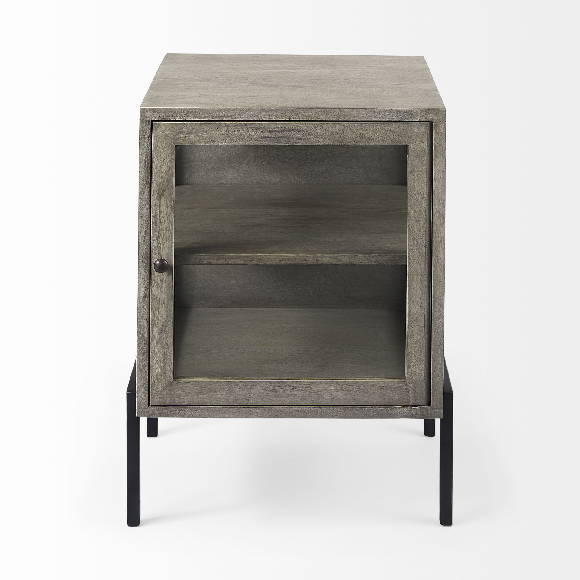 Arelius 20L x 18W x 26H Gray Wood with Black Metal Frame End/Side Table large image 