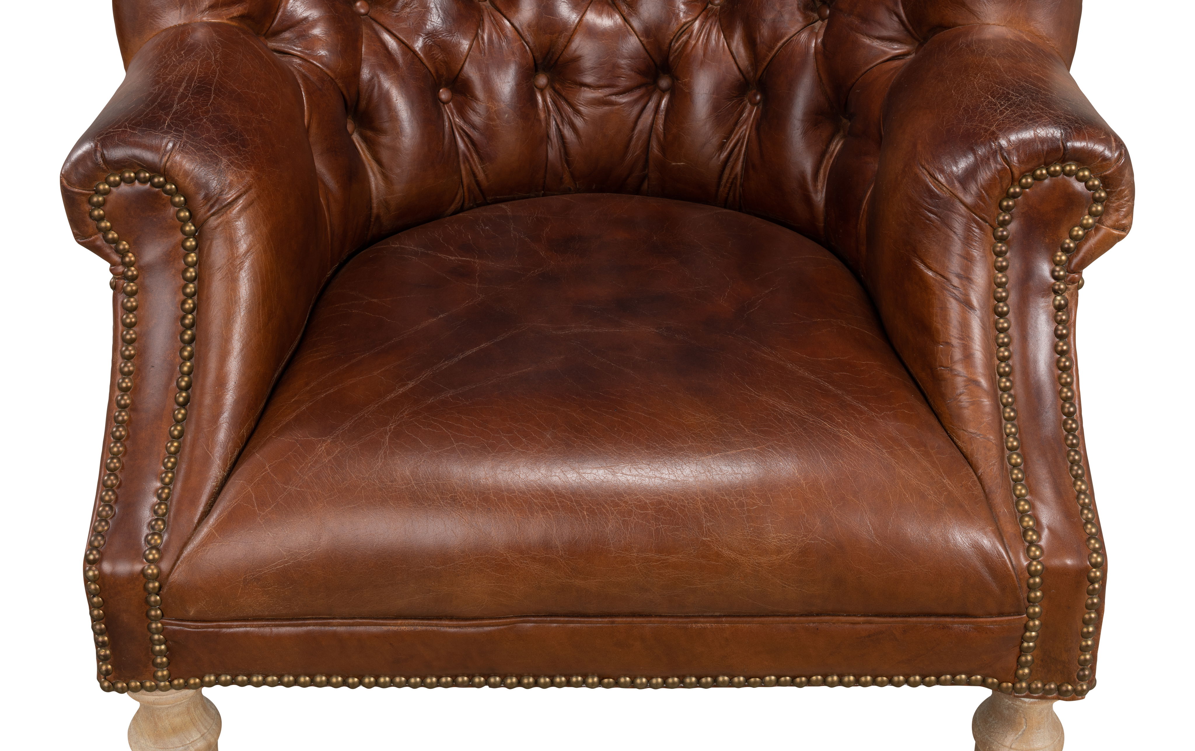 Welsh Leather Chair, Vintage Havana, Seating by Sarreid, 32" length x 33" width x 43" height View 10