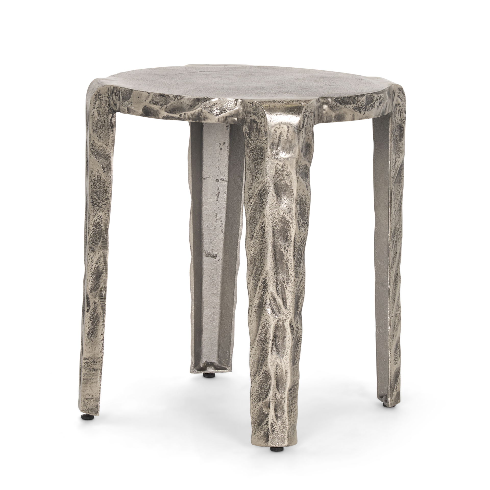 Randy Textured Silver Nickel Cast Aluminum Metal Accent Table, Side & End Table by Mercana, 20" length x 20" width x 21" height View 1