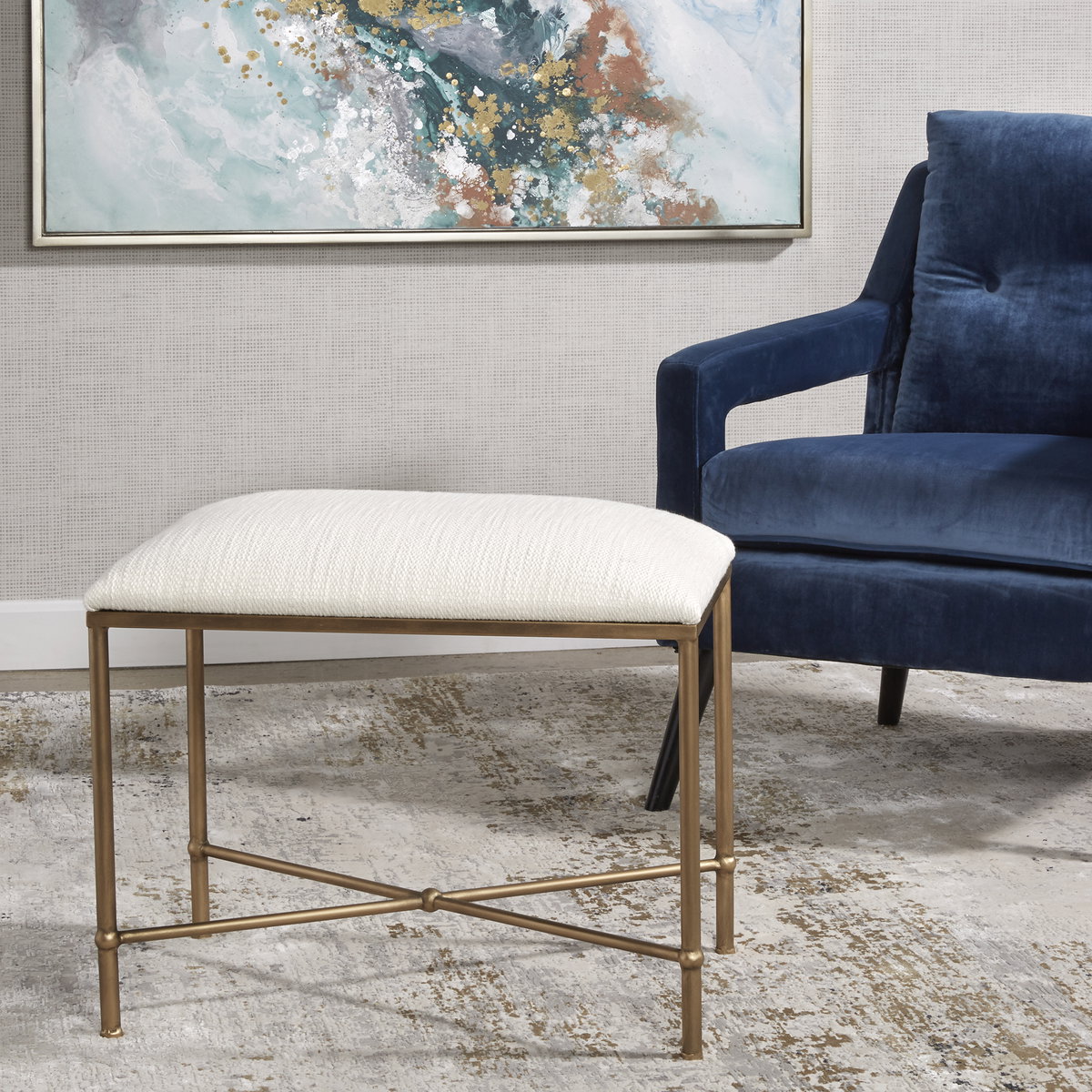 Avenham Small Gold Framed Bench, Benche by Uttermost, 24" width x 20" height x 16" depth View 2