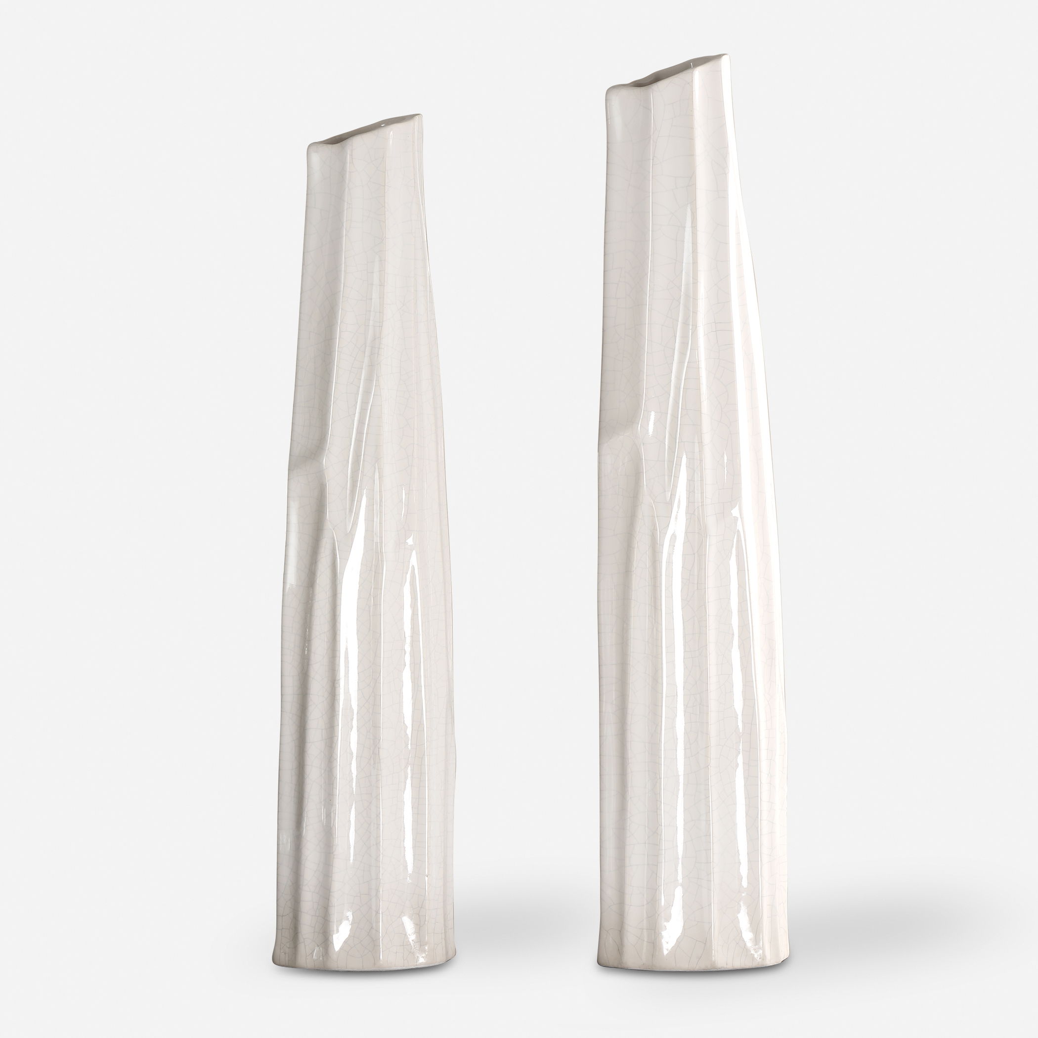 Kenley Crackled White Vases Set/2, Decorative by Uttermost, 5.25" width x 24.5" height x 3.87" depth View 1