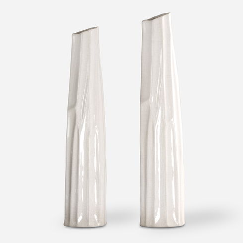 Kenley Crackled White Vases Set/2