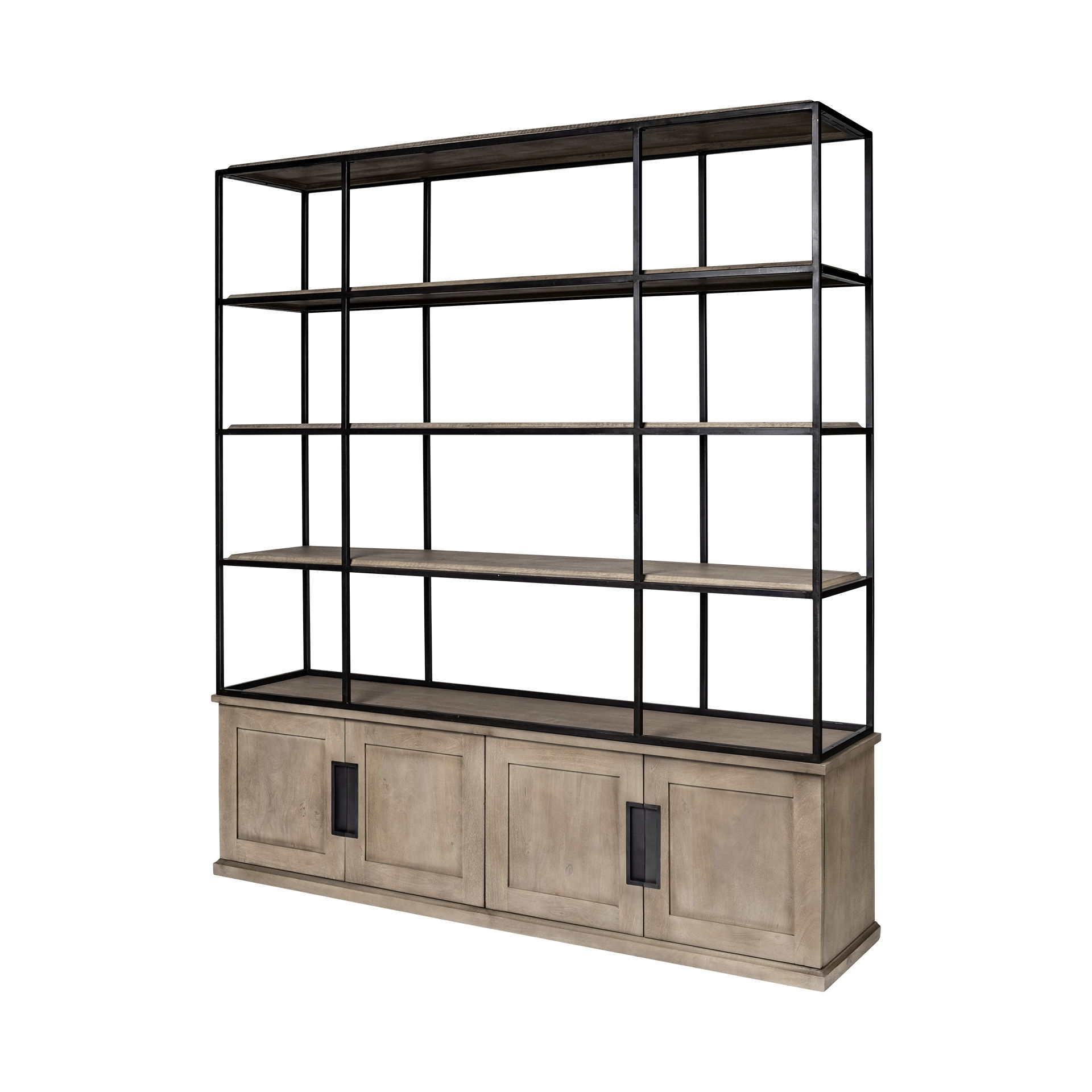 Braxton I Light Brown Wood and Iron Three Shelf Shelving Unit 81.5L x 18.5W x 90 large image 