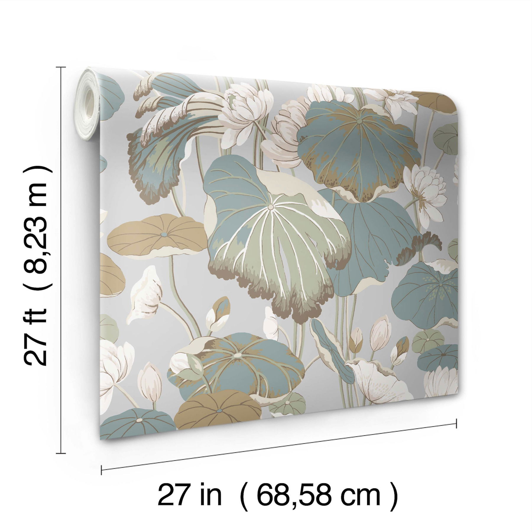 Lotus Pond Grey & Blue Wallpaper large image 