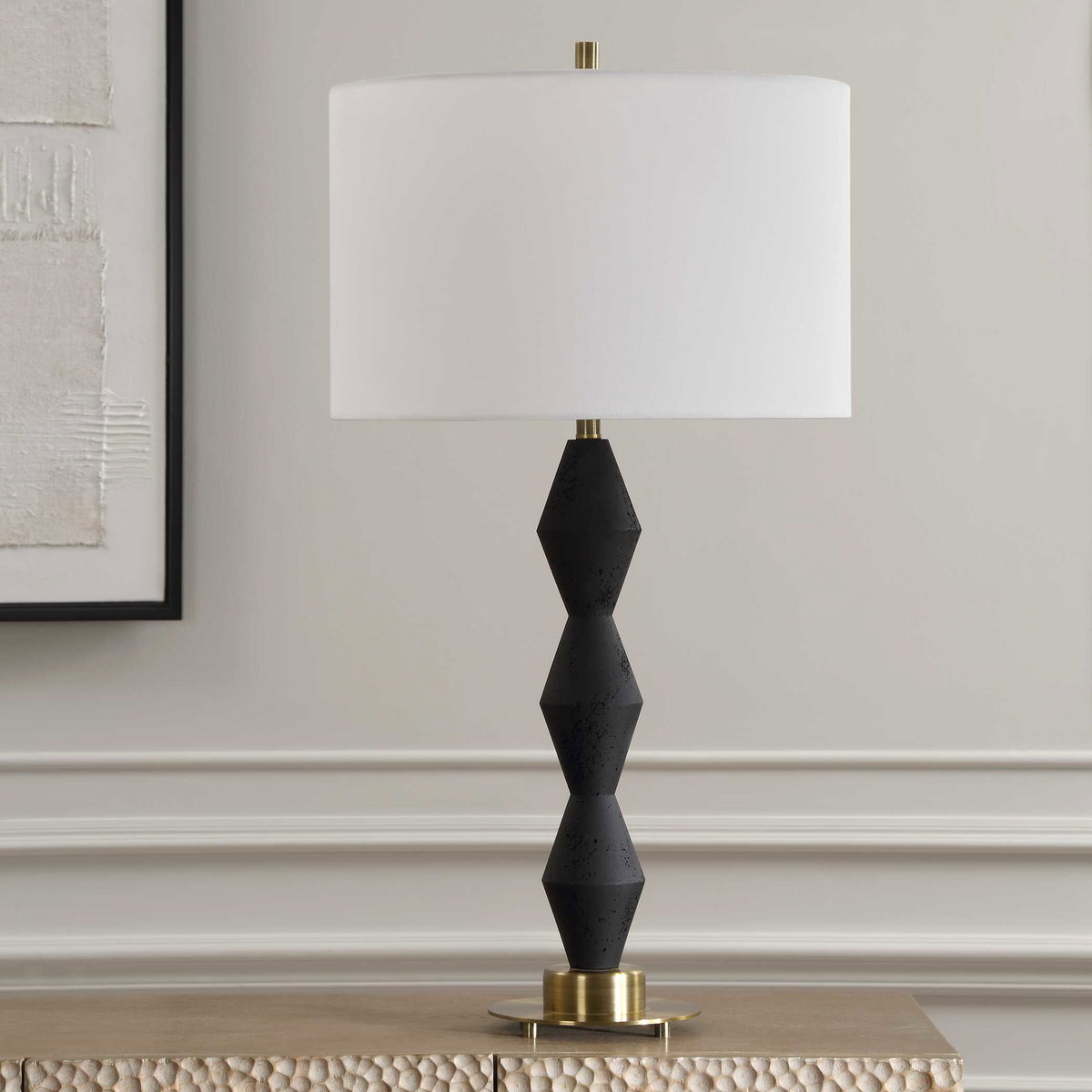 Threefold Black Stone Table Lamp, by Uttermost, 16" width x 29.75" height x 16" depth View 4