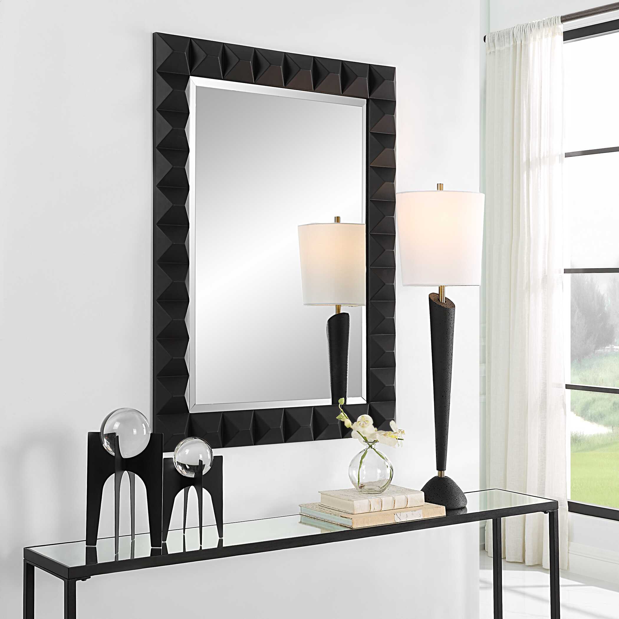 Studded Black Mirror, by Uttermost, 31.75" width x 43.25" height x 2" depth View 4