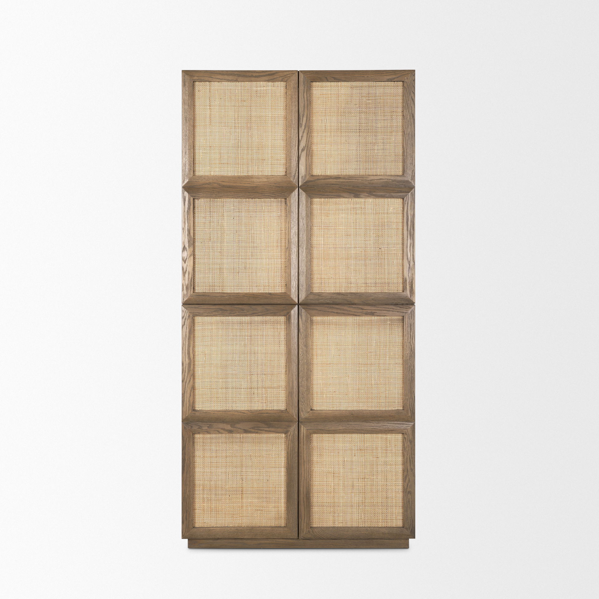Sina Brown Oak Wood with Natural Rattan 2 Door Curio Cabinet large image 