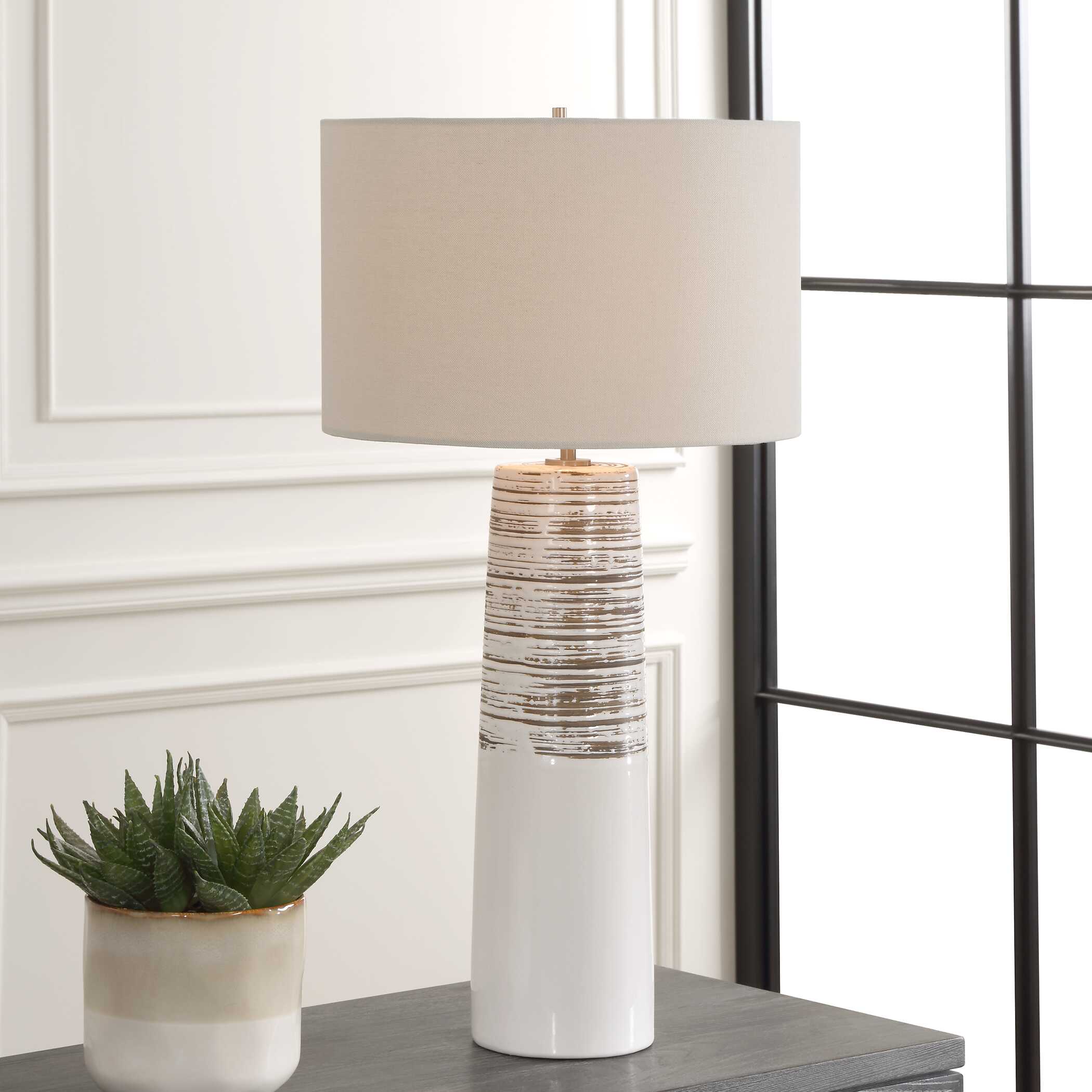 Haven White Glaze Table Lamp, by Uttermost, 15" width x 29.5" height x 15" depth View 2