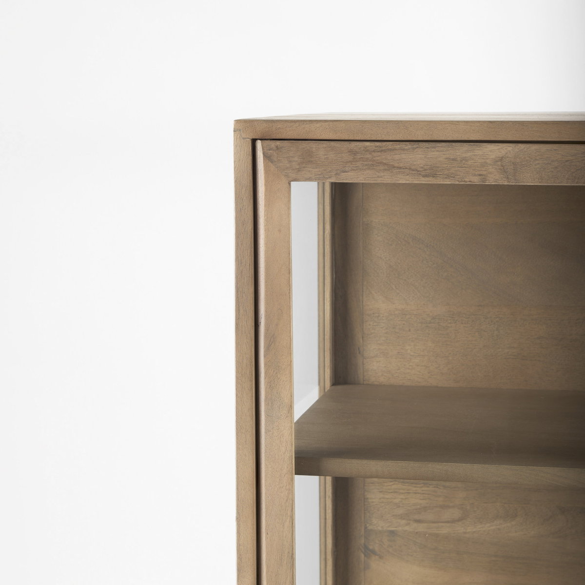 Arelius 36L x 18.75W x 63H Light Brown Wood with Black Metal Base Display Cabinet, Cabinets & Sideboard by Mercana, 36" length x 18.75" width x 63" height View 9