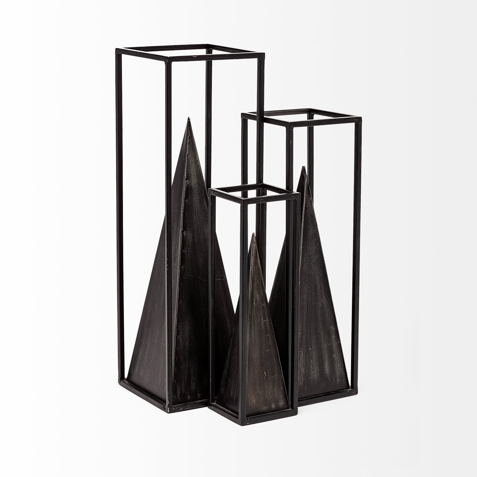 Memphis II (Medium) 4L x 4W Black Metal Pyramid In A Square Frame large image 