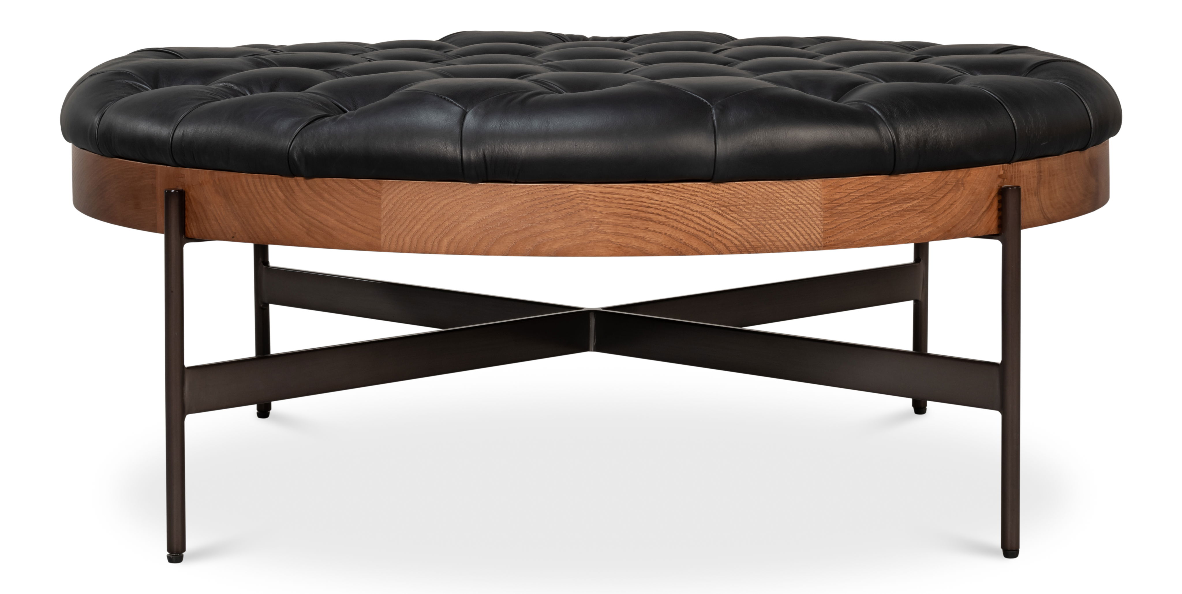 Corbet Cocktail Ottoman Onyx Black Lthr, Coffee Table by Sarreid, 39" length x 39" width x 16" height View 2