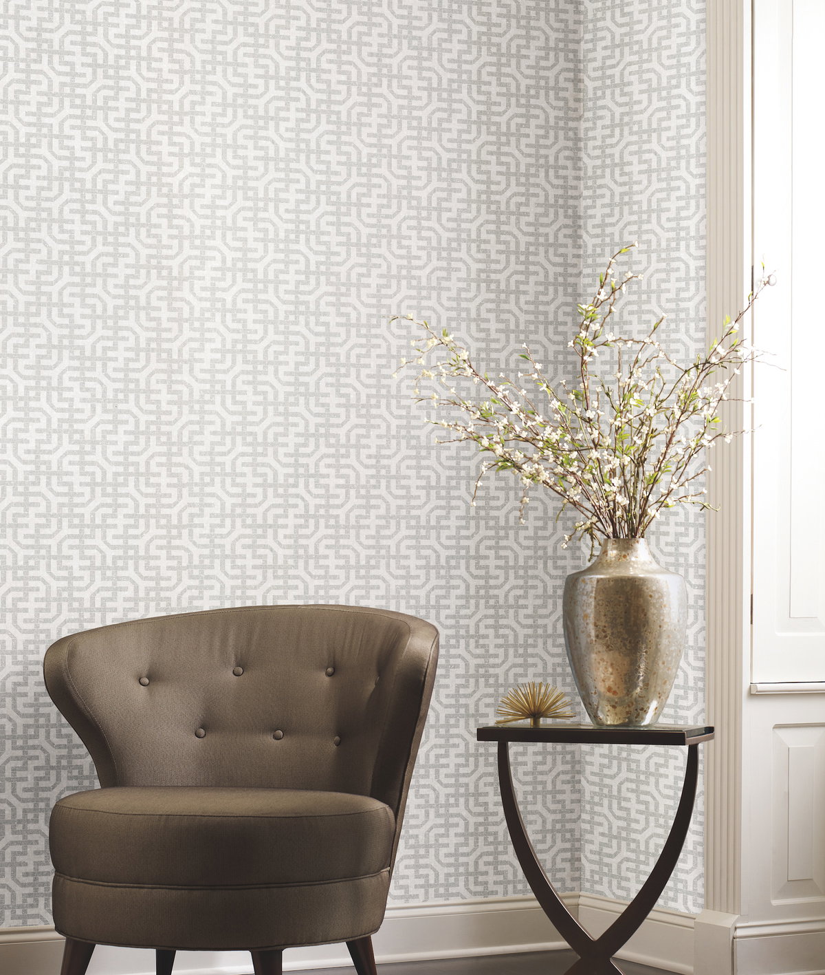Dynastic Lattice White Wallpaper, by York Wall, 33' length x 1'8.5" width x 0.02" depth View 3