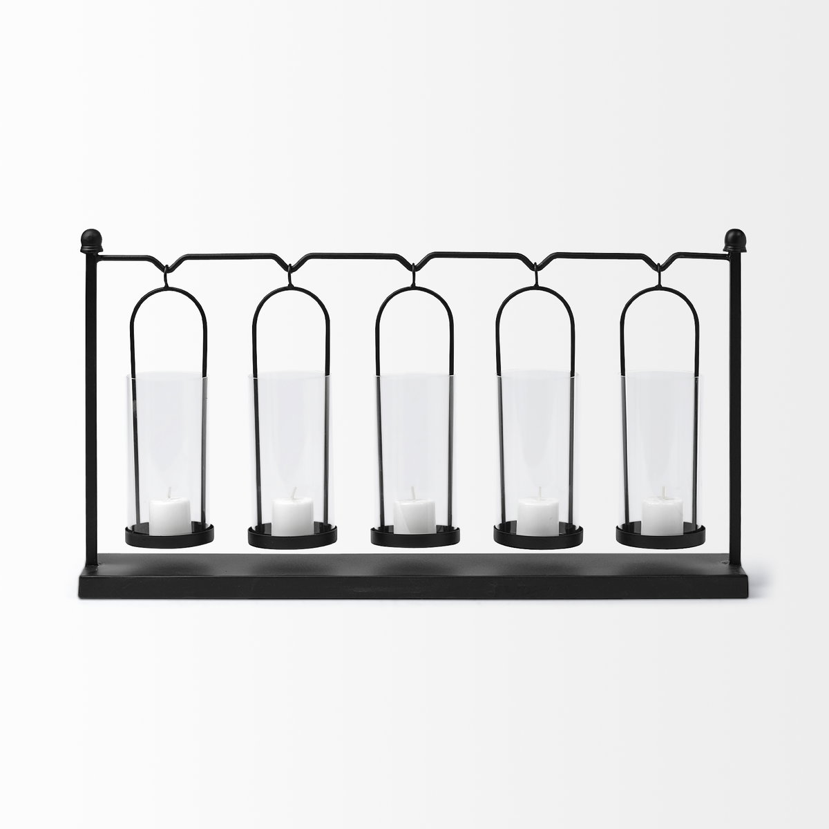 Erlen Black Metal Hanging Votive Five Candle Table Candle Holder, Candles & Candle Holder by Mercana, 23.62" length x 3.94" width x 12.8" height View 5