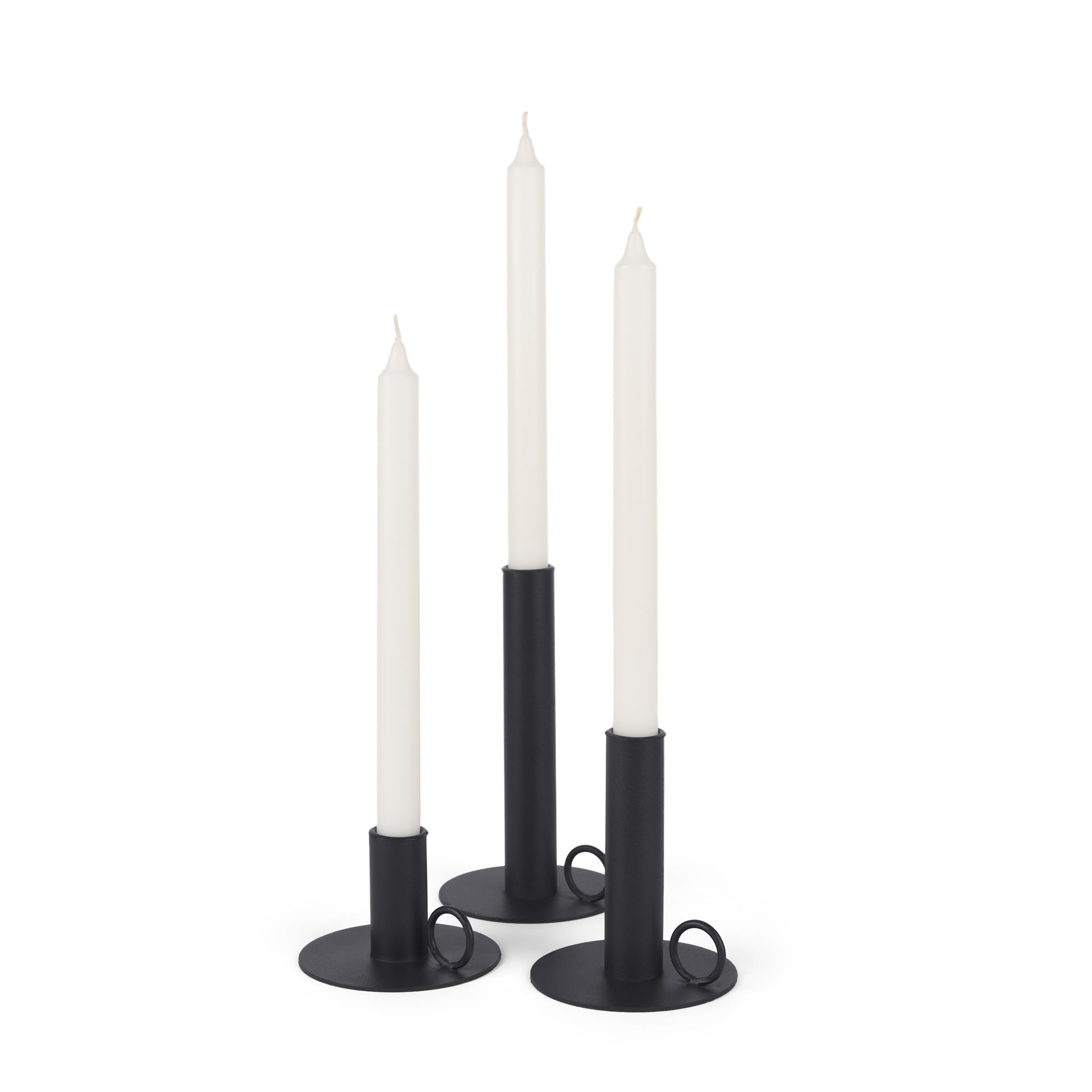 Noir Matte Black Metal Candle Holders (Set of 3), Candles & Candle Holder by Mercana, 3.94" length x 3.94" width x 7.08" height View 1