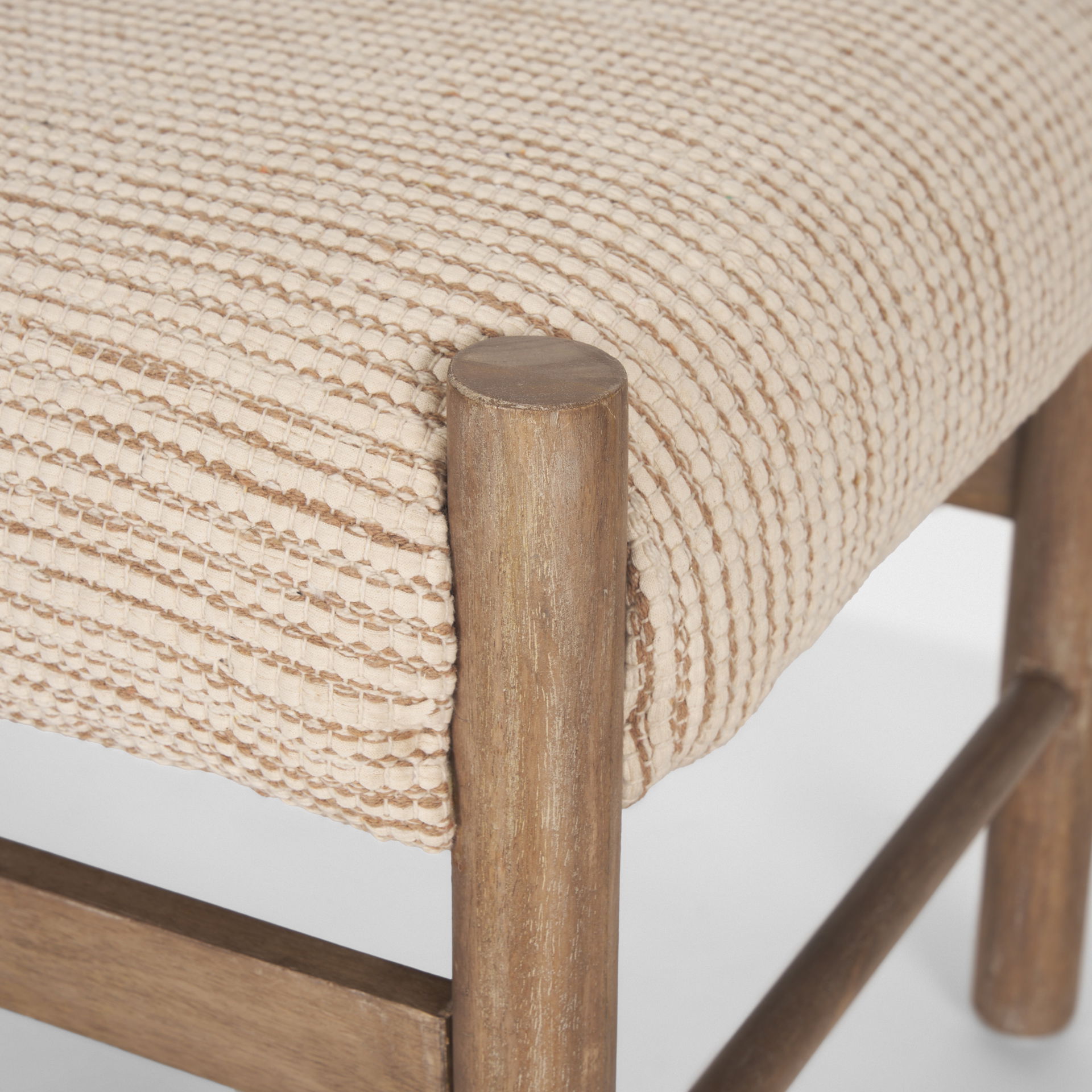 Tadi Rectangular Dark Brown Wood with Rug Seat Bench, Benche by Mercana, 57" length x 21.25" width x 19.25" height View 8