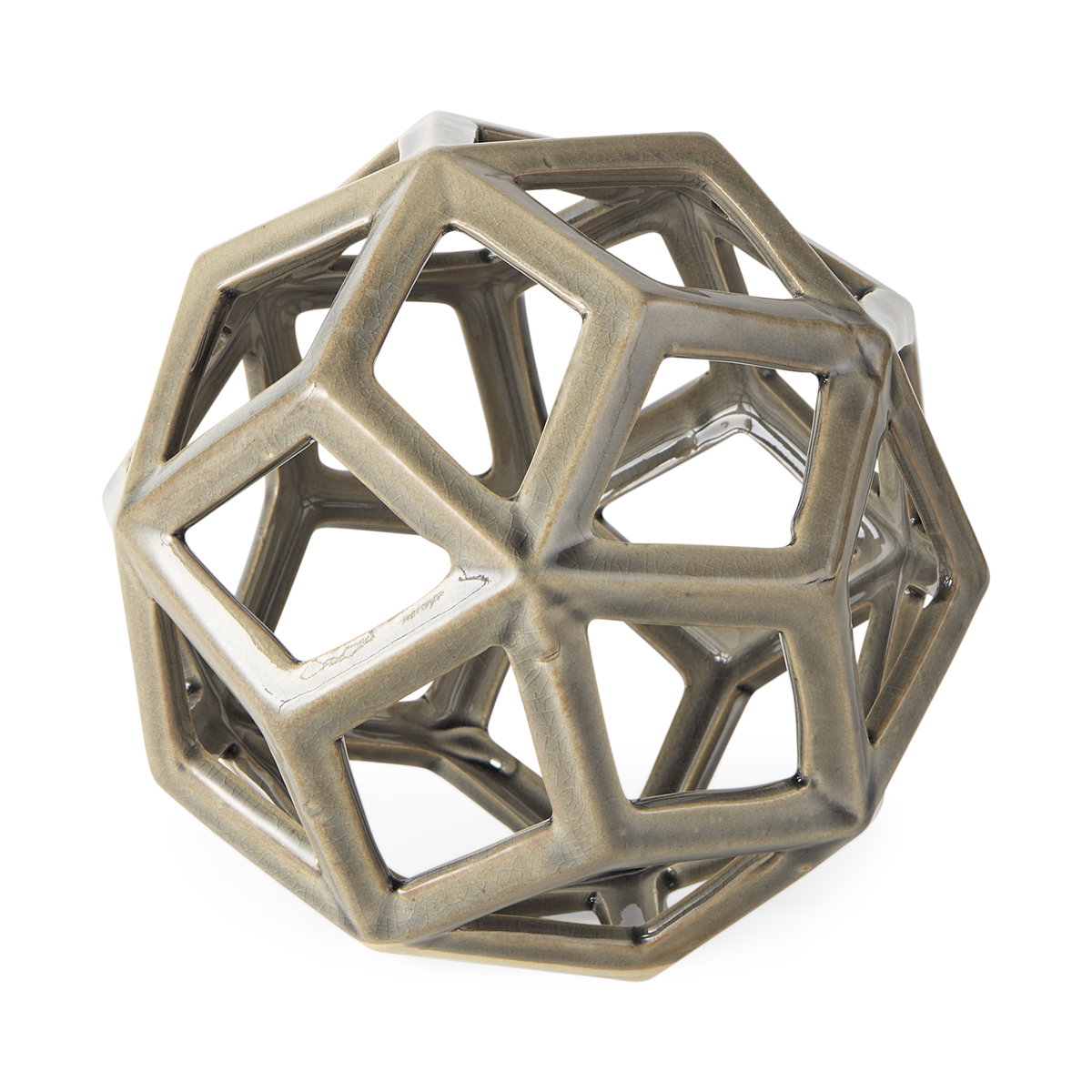 Geom  Tan Ceramic Geometric Object, Decorative Object by Mercana, 7.09" length x 7.09" width x 7.09" height View 1