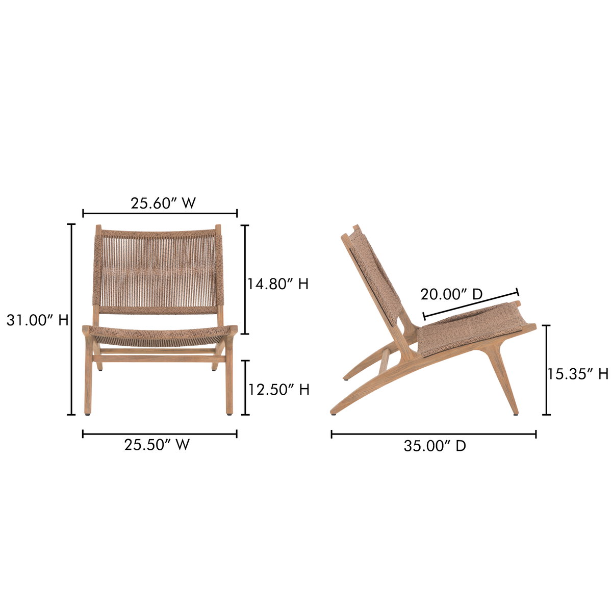 Palma Outdoor Lounge Chair Warm Brown, Outdoor Chair by Moe's Home, 2'1.5" width x 2'7" height x 2'11" depth View 10