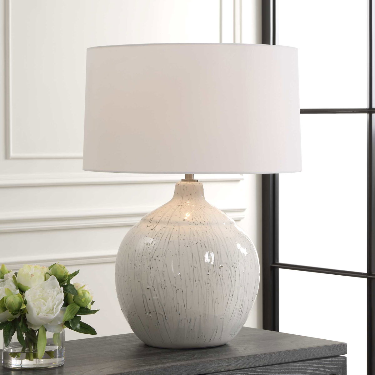 Dribble White Glaze Table Lamp, by Uttermost, 19" width x 25.75" height x 19" depth View 2
