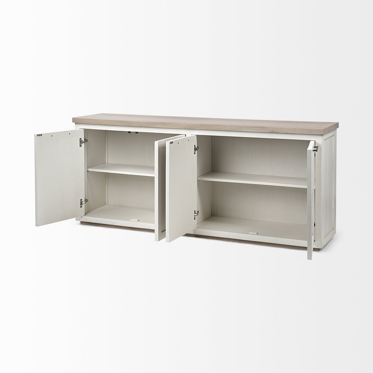 Fairview III Solid Wood Brown Top & White Frame 4 Cabinet Door Sideboard, Sideboards & Buffet by Mercana, 73" length x 17" width x 32" height View 6