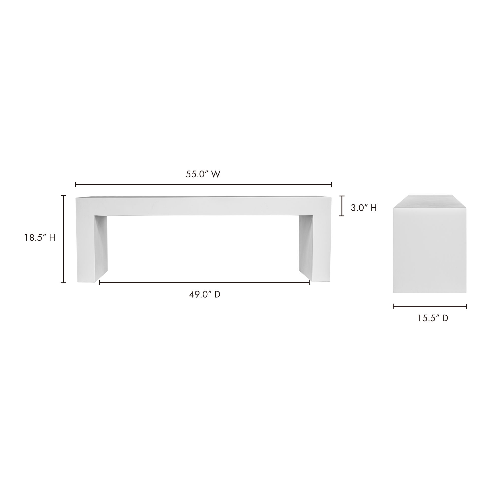 Lazarus Outdoor Bench White, Benche by Moe's Home, 55" width x 18.5" height x 15.75" depth View 7