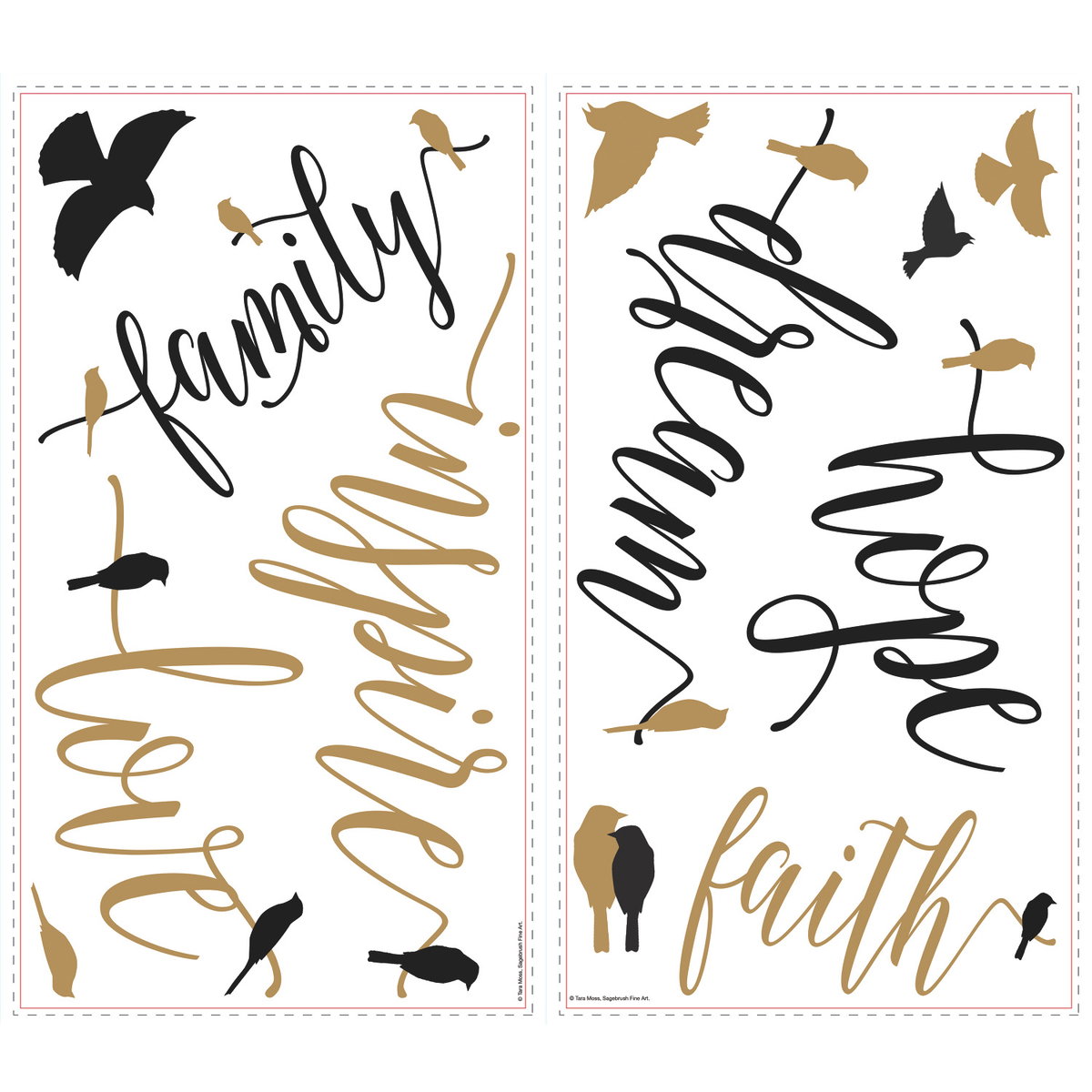 Inspirational Words With Birds Wall Decals, by York Wall, 1'6" length x 10" width x 1.42" depth
