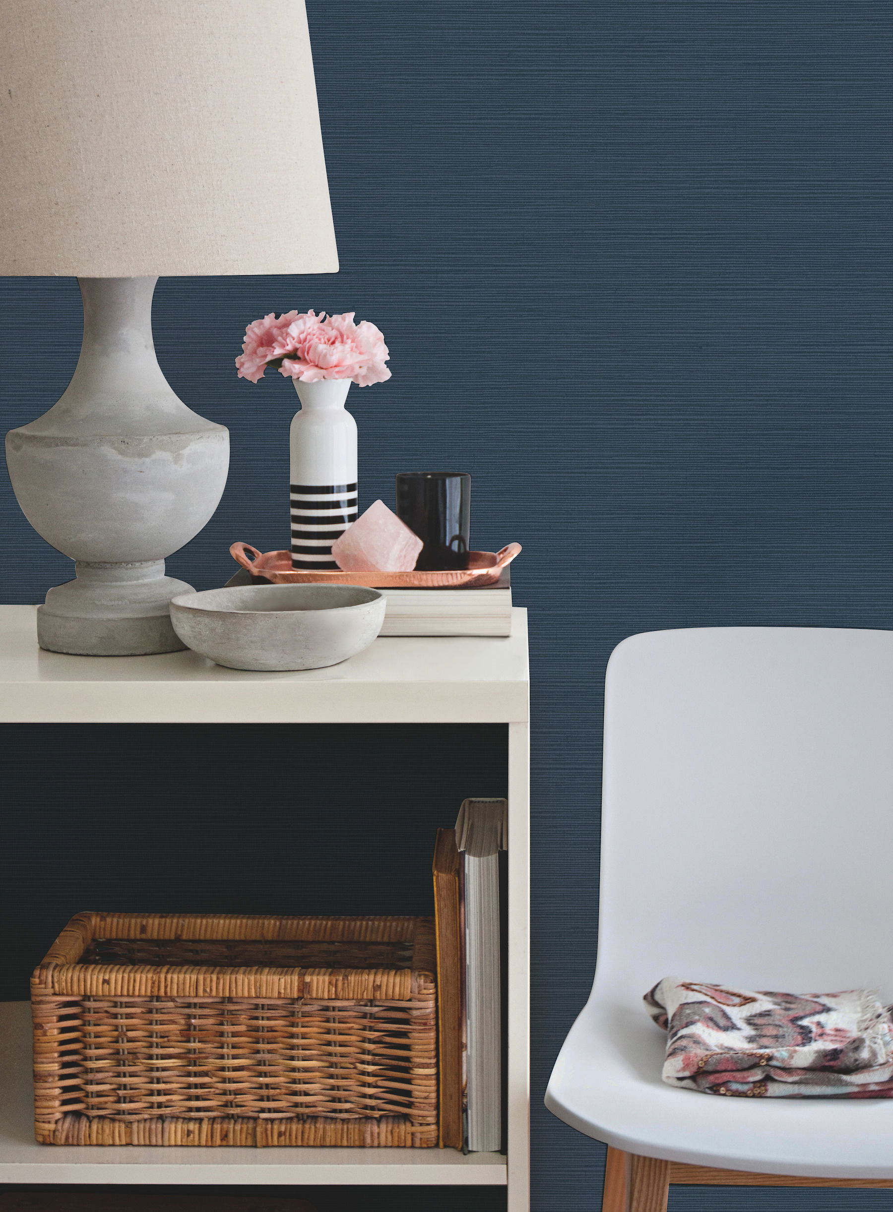 Shining Sisal Grasscloth Dark Blue Metallic Wallpaper, by York Wall, 33' length x 1'9" width x 0.02" depth View 6