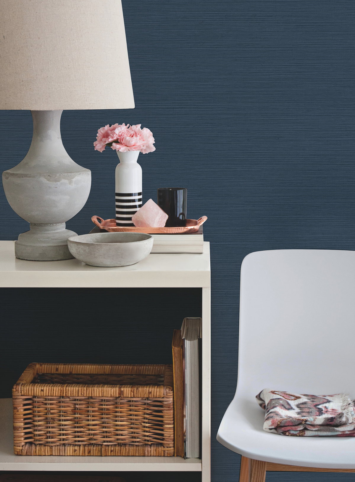 Shining Sisal Grasscloth Dark Blue Metallic Wallpaper, by York Wall, 33' length x 1'9" width x 0.02" depth View 6