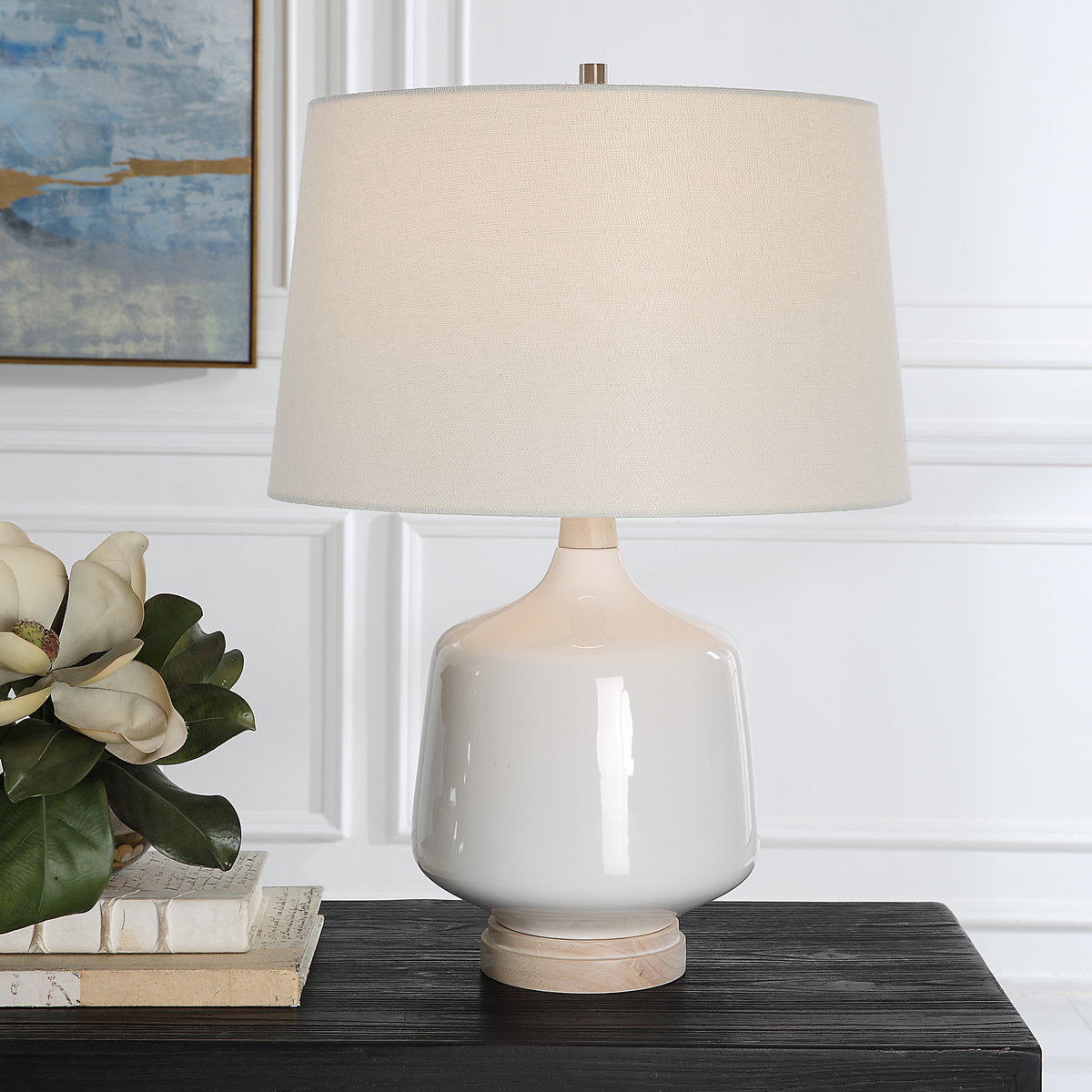 Opal Gloss White Table Lamp, by Uttermost, 17" width x 24.5" height x 17" depth View 2