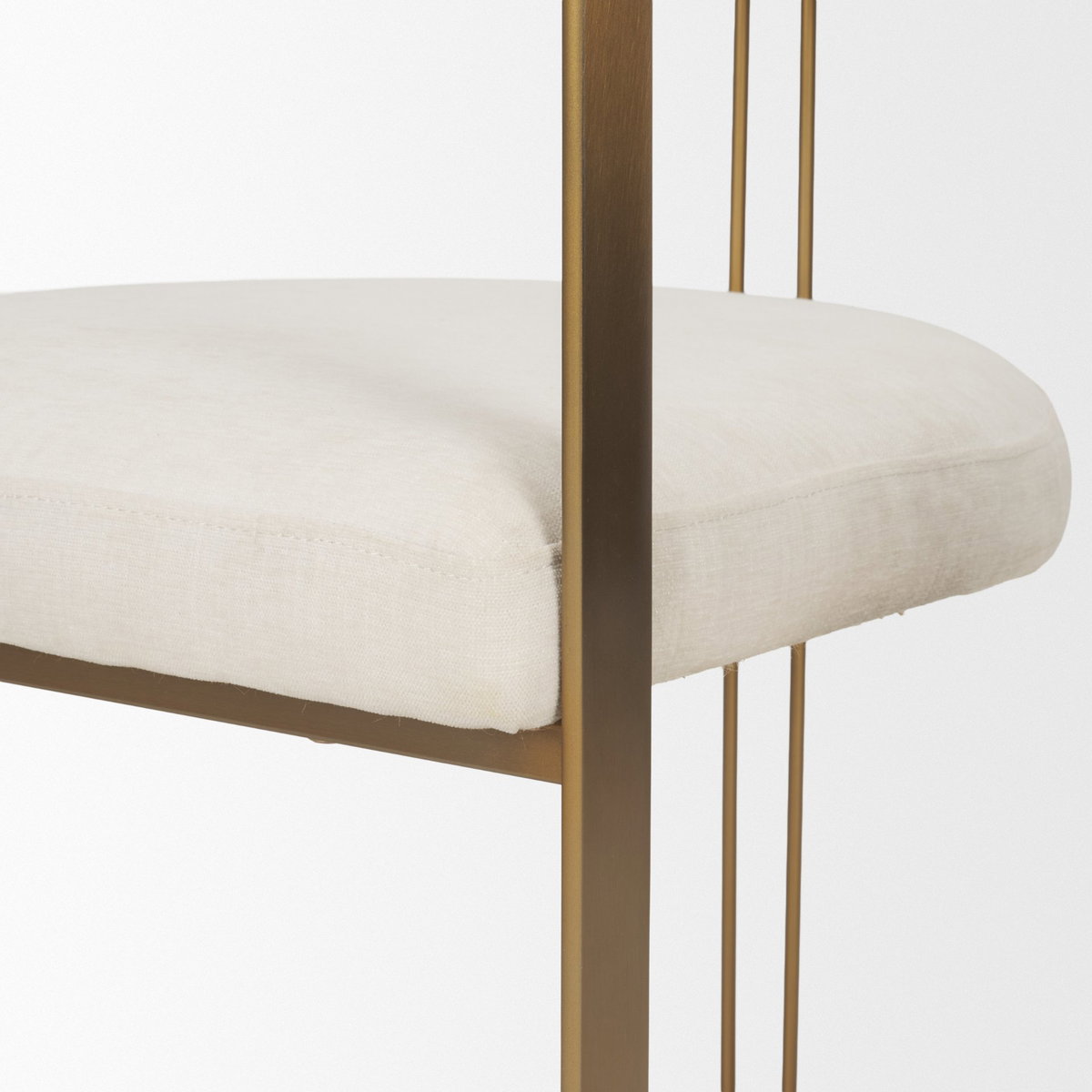 Hollyfield Curved Back Dining Arm Chair | Cream Fabric with Gold Iron, Dining Chair by Mercana, 20.5" length x 21.3" width x 29.5" height View 10
