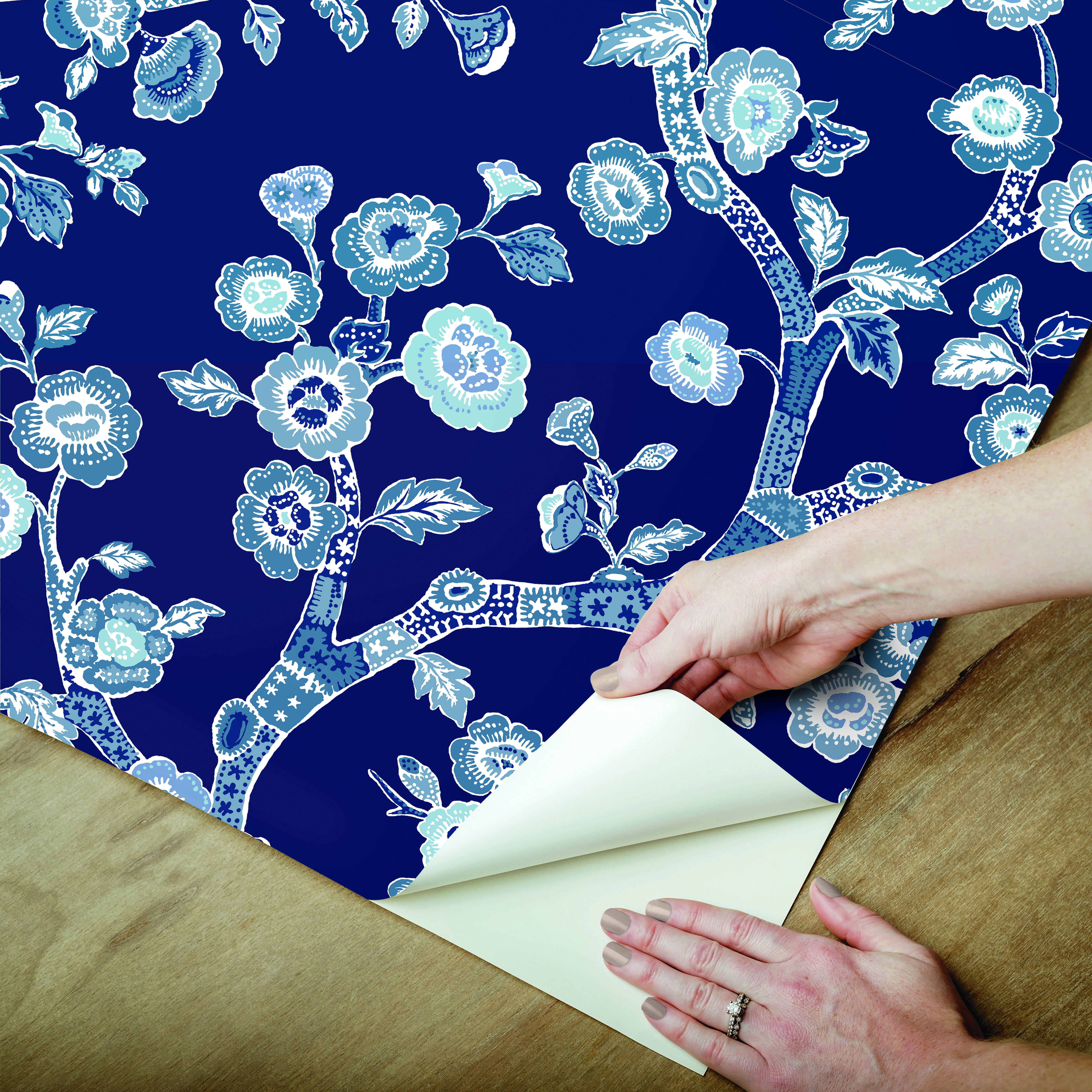 Temple Garden Navy Blue Peel & Stick Wallpaper large image 