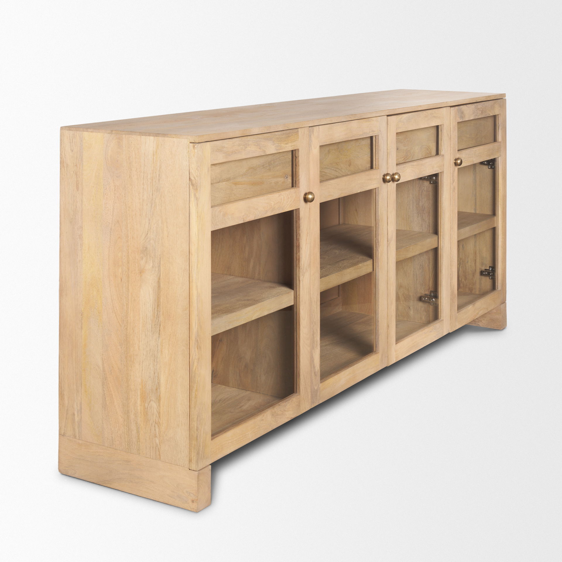 Suri Light Brown Wood with Glass Doors Sideboard, Sideboards & Buffet by Mercana, 80" length x 18" width x 36" height View 8