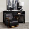 Horace I Black Leather Diamond Pattern with Gold Iron Frame Accent Chair, by Mercana, 26" length x 35.5" width x 31.25" height thumbnail 3