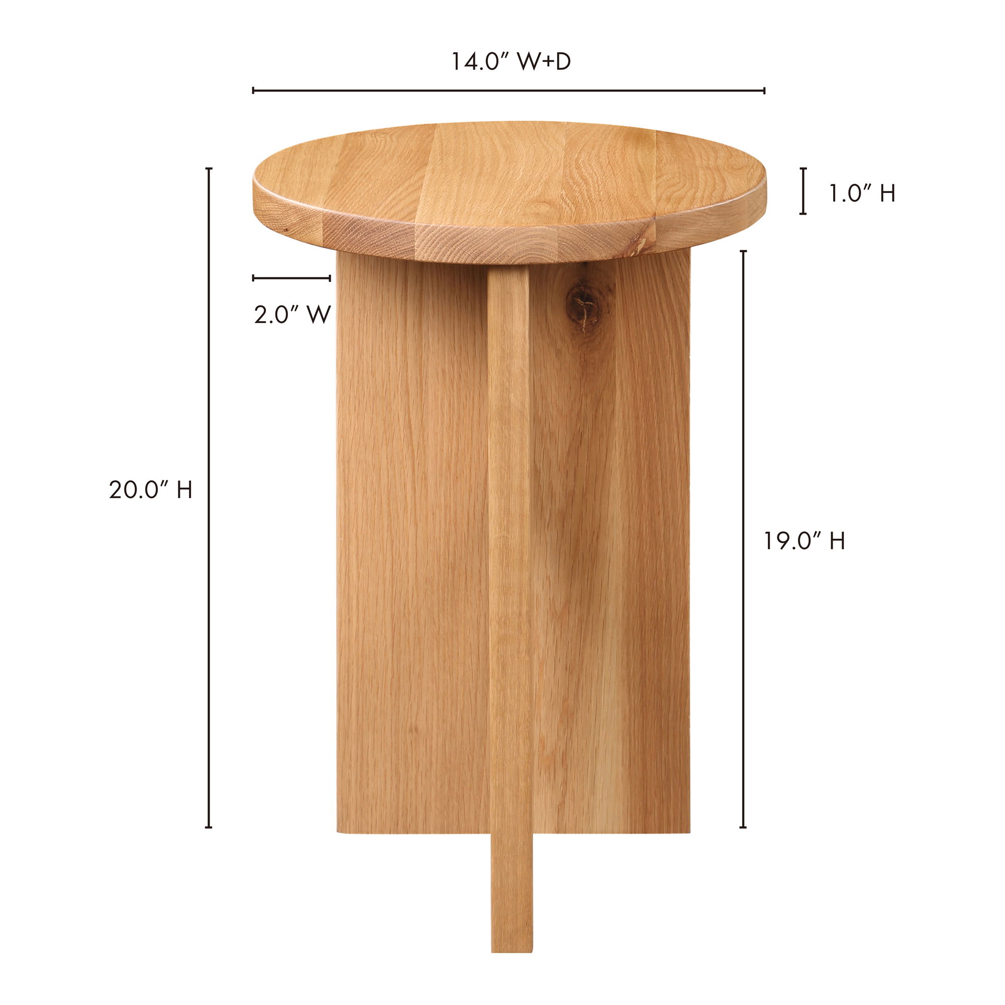 Grace Accent Table Natural Oak, Side & End Table by Moe's Home, 14" width x 20" height x 14" depth View 11