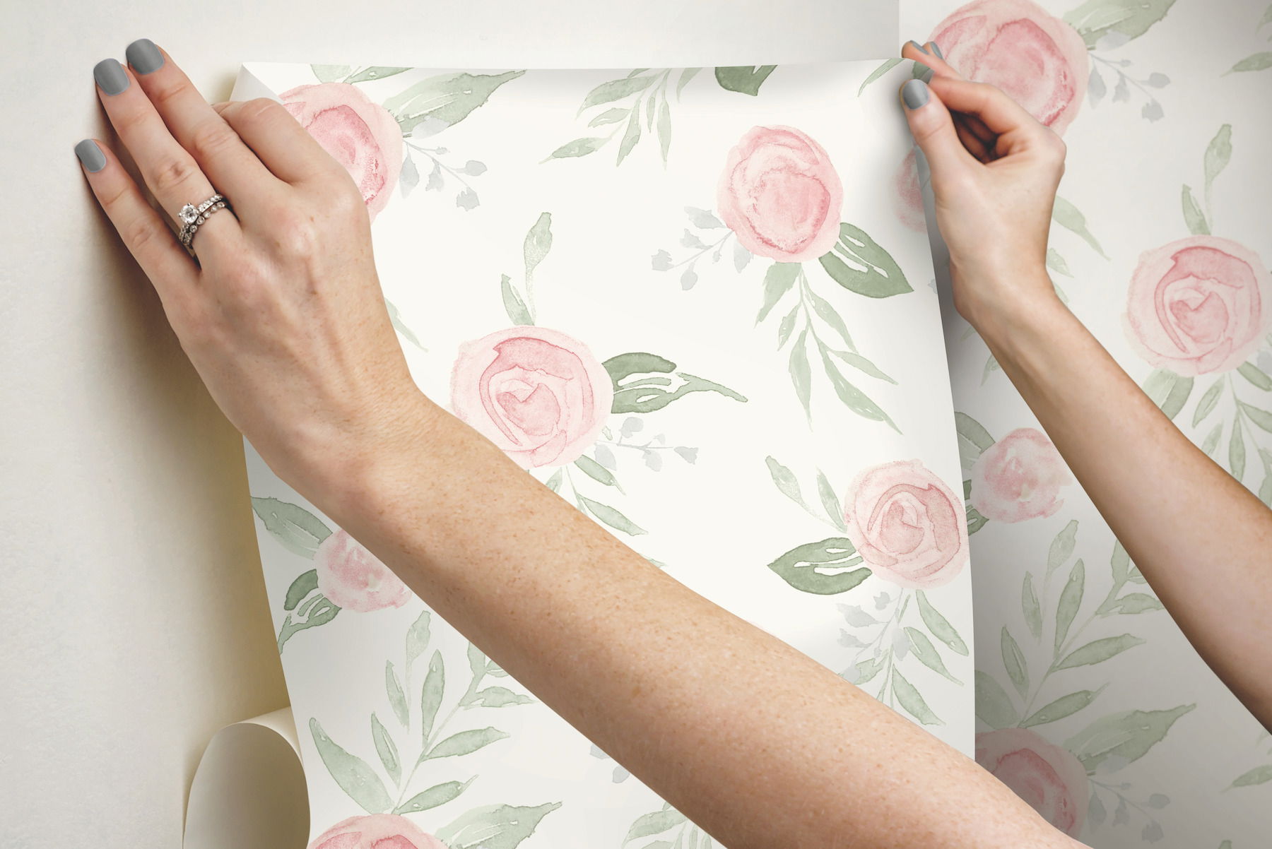 Magnolia Home Watercolor Roses Coral Peel & Stick Wallpaper, by York Wall, 20' length x 1'8.5" width x 0.02" depth View 4