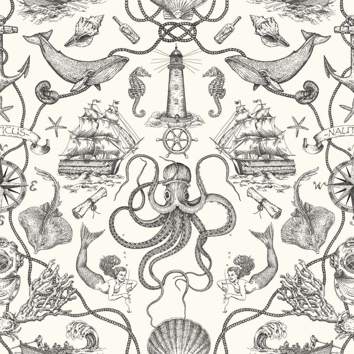 Deep Sea Toile Black Peel & Stick Wallpaper, by York Wall, 16'6" length x 1'8.5" width x 0.02" depth