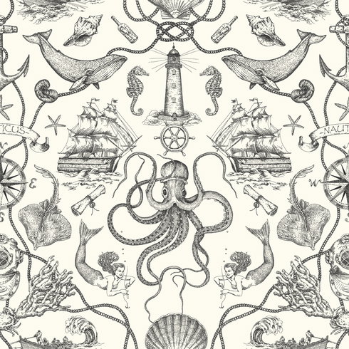 Deep Sea Toile Black Peel & Stick Wallpaper