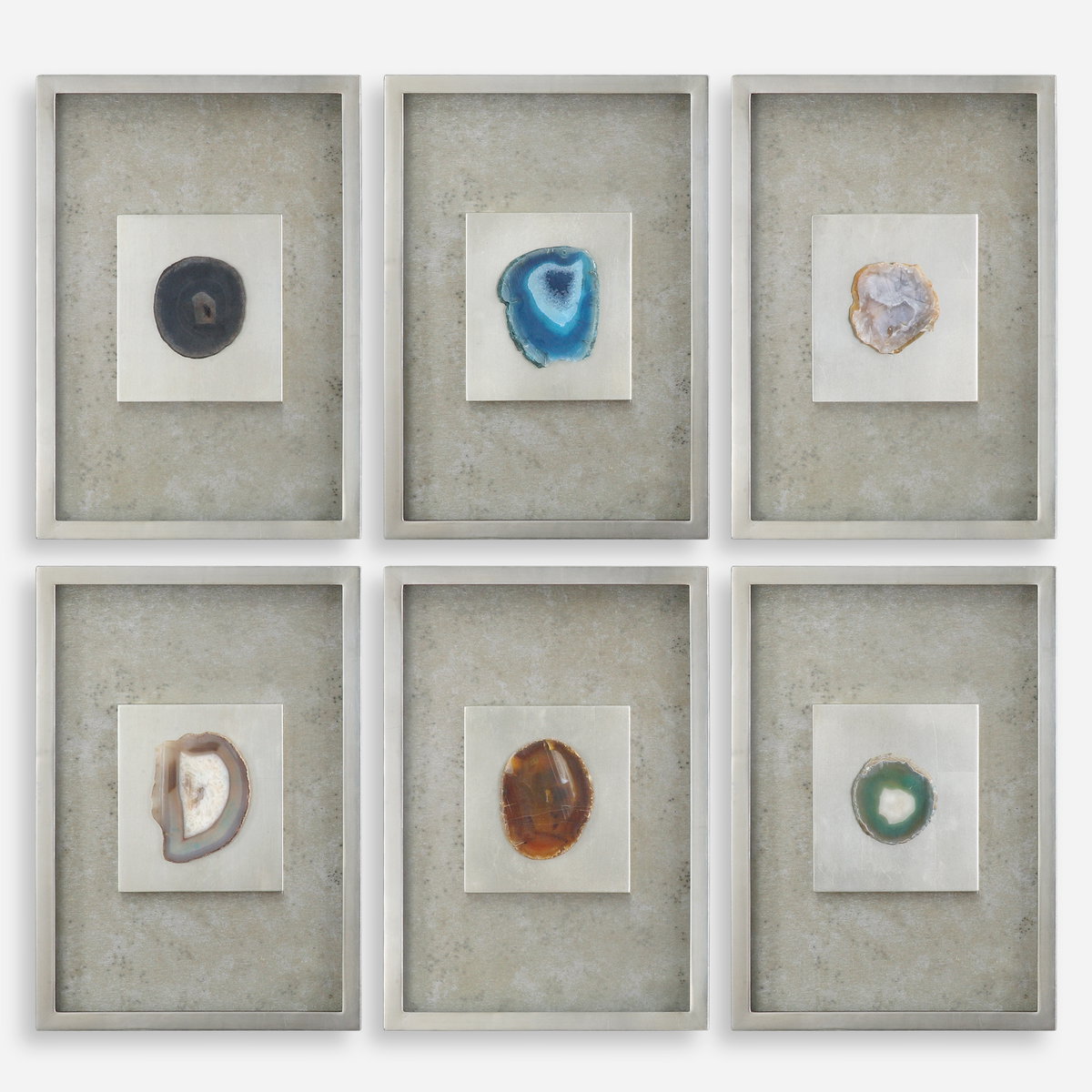 Agate Stone Silver Wall Art Set/6, Sculptural Wall Art by Uttermost, 13.5" width x 19.5" height x 1.5" depth View 1