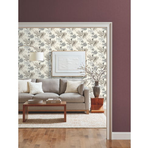 Handpainted Songbird Grey Wallpaper