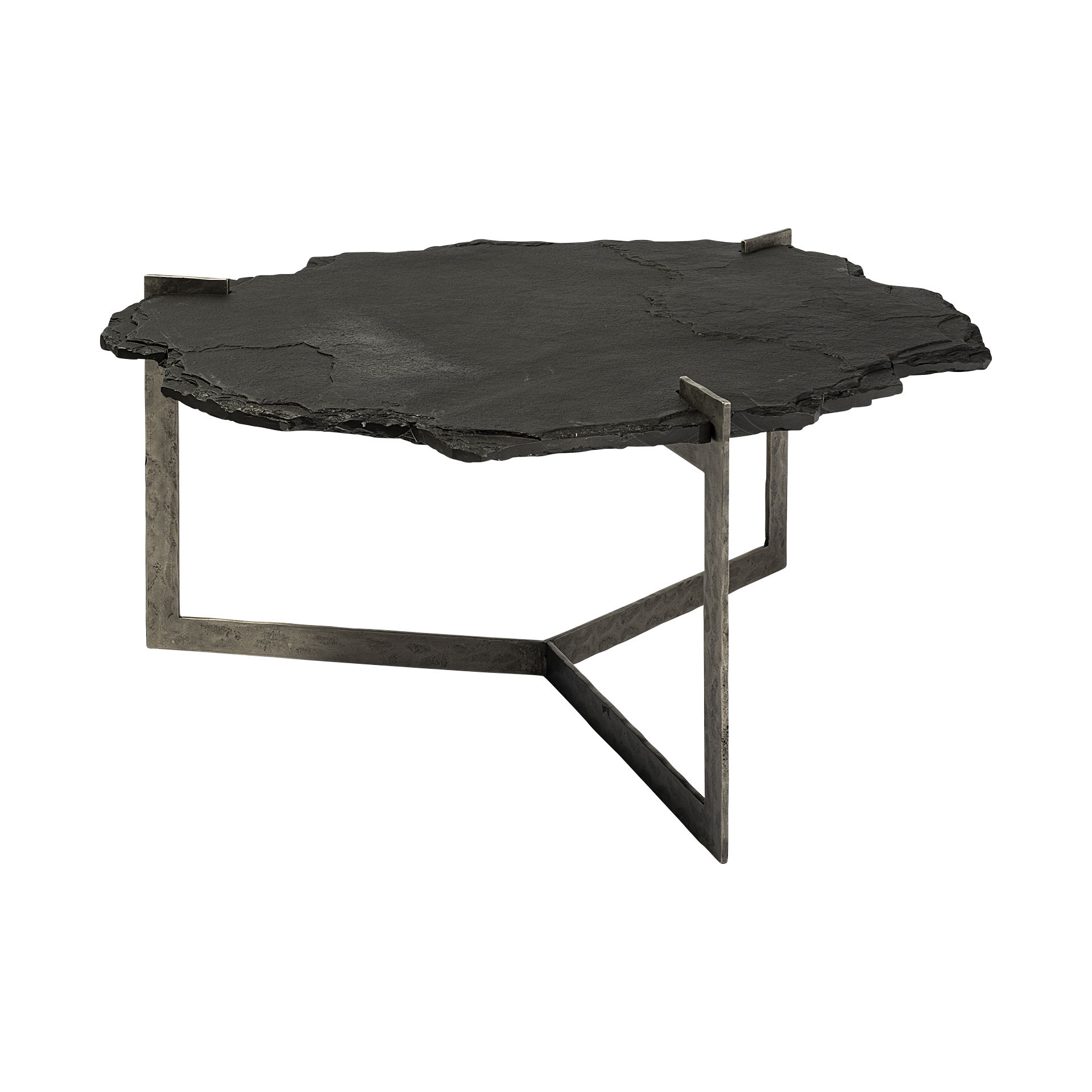 Shale 37' Irregular Live-Edge Black Slate with Flat Iron Base Coffee Table large image 
